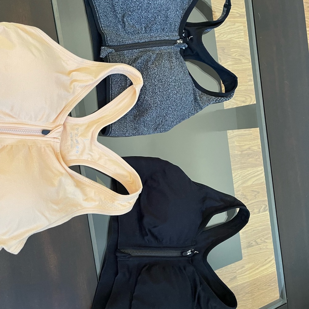 Set of Three Zip-Front Sports Bras